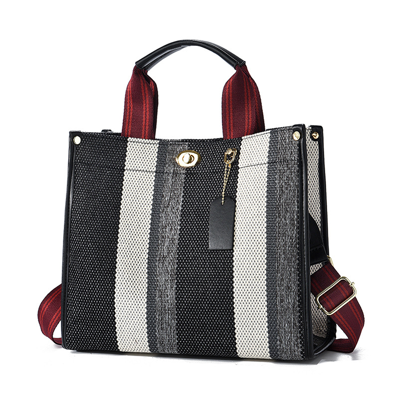 Korean-style ladies' briefcase, versatile for professional commuting, simple striped single-shoulder large bag, large-capacity women's bag Item Picture