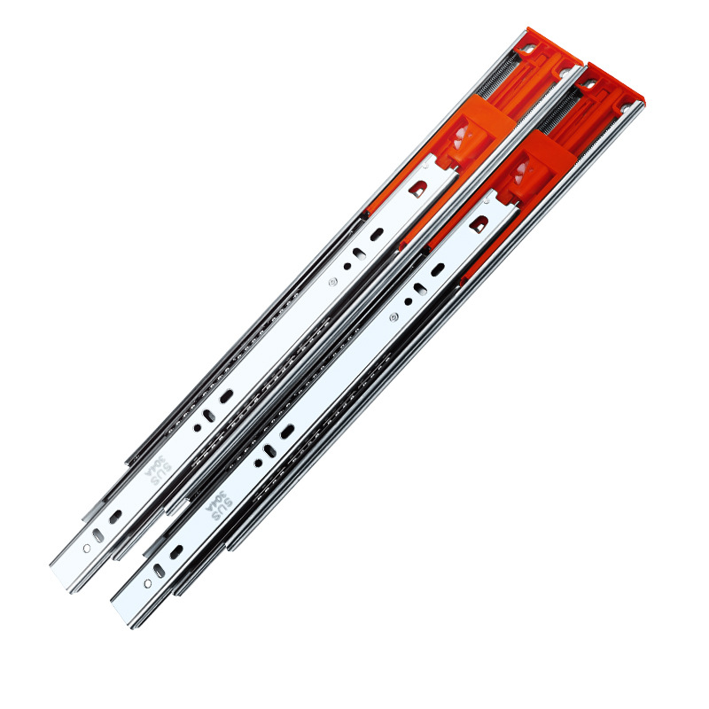 Wholesale 304 stainless steel drawer track slide, three-section rail, thickened silent damping buffer wardrobe track slide Item Picture