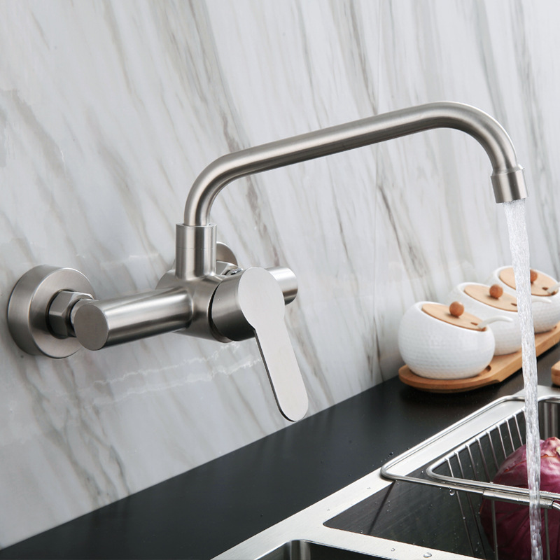 304 stainless steel wall-mounted kitchen faucet, mop sink, vegetable washing basin, balcony laundry sink, rotating hot and cold water faucet details Picture