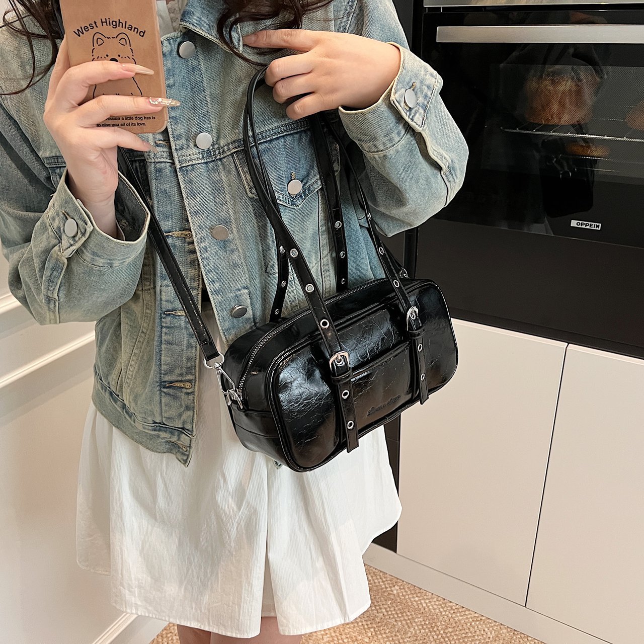 High-end retro large-capacity bag for women, new spring/Summer 2025 fashion commuting single-shoulder bag, underarm Boston bag Specification drawing