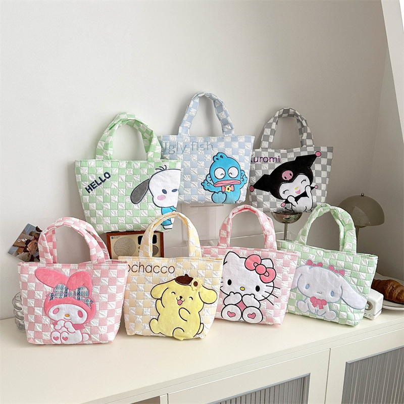 Cartoon canvas handbag bag, large-capacity claw machine doll exchange, girlish travel coin purse bag, daily storage full figure