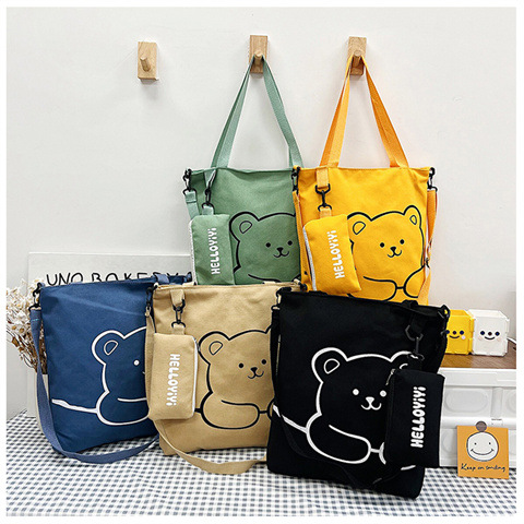 Canvas bags, primary and secondary school students' tutorial bags, single-shoulder bags, crossbody canvas bags, versatile and large-capacity schoolbags
