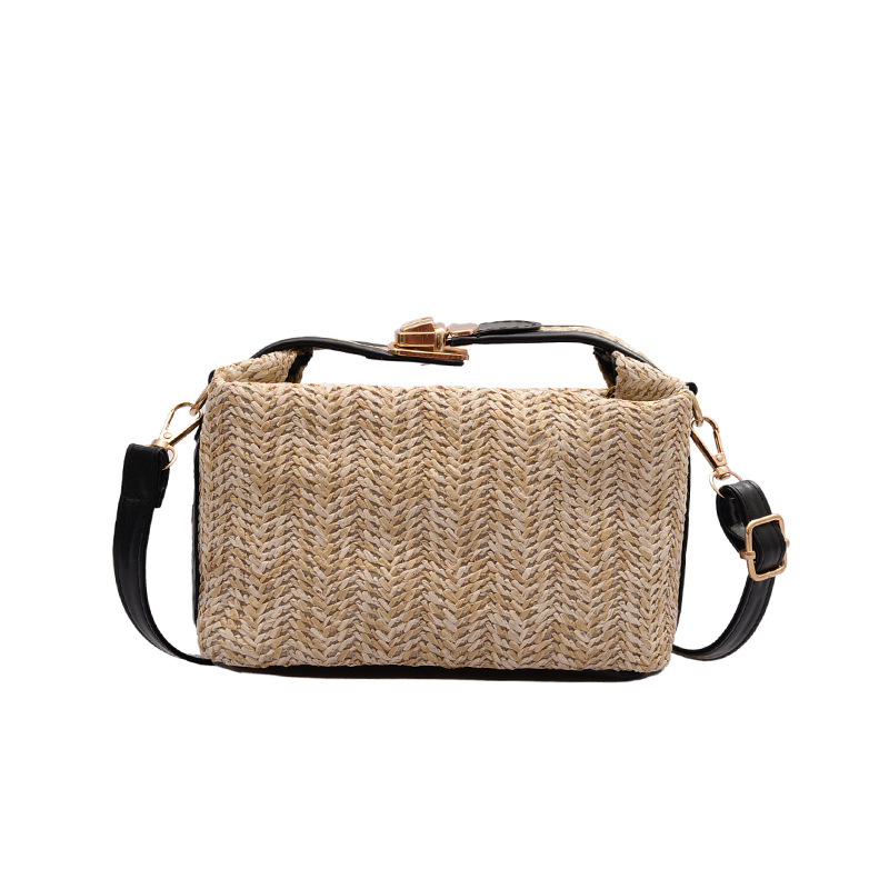 2022 New Korean-style fashionable woven hand-held crossbody single-shoulder bag, trendy beach straw woven bag Item Picture