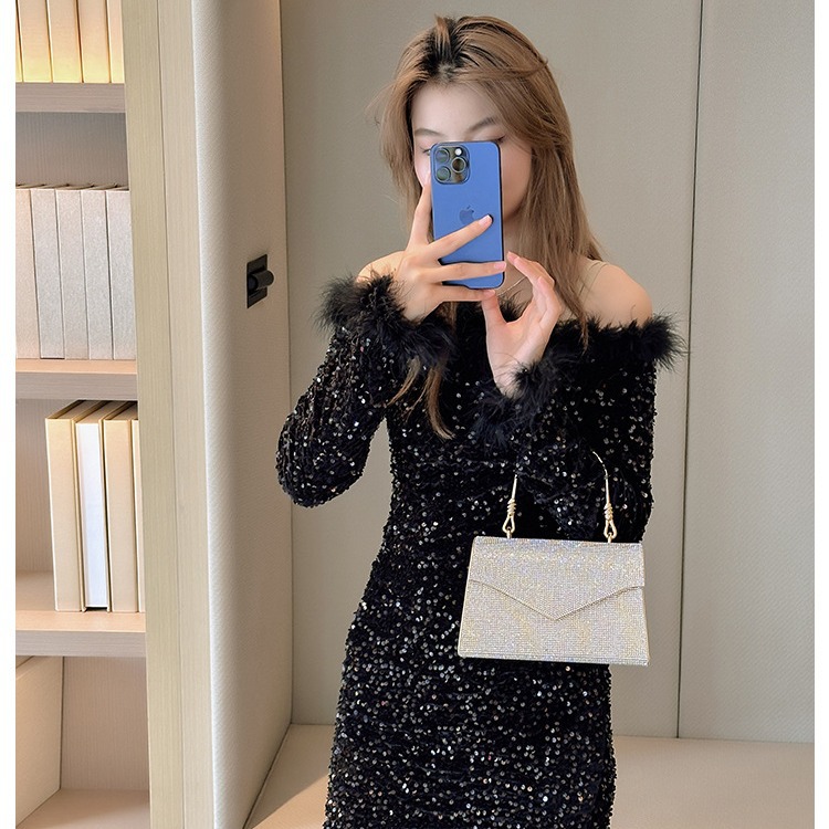 The 2025 summer new cross-border all-diamond style dinner bag is a fashionable and versatile hand-held small square bag and a light luxury single-shoulder crossbody bag Specification drawing
