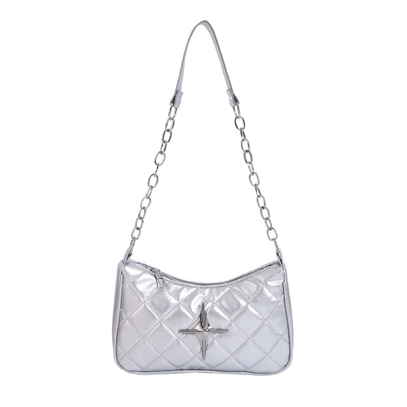 A stylish solid-color embroidered quilted underarm bag for 2024, featuring a casual design and a trendy chain single-shoulder women's bag Item Picture