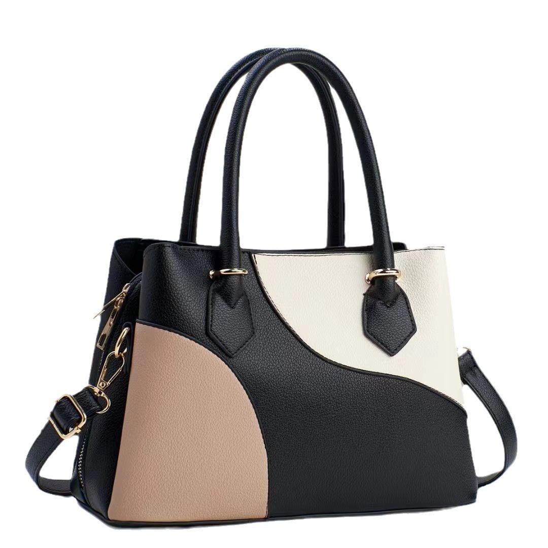 Patchwork color-blocking hand-held foreign trade women's bag for spring 2024, new women's handbag, European and American fashion single-shoulder crossbody bag Item Picture