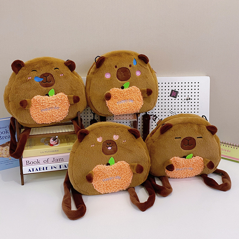 New cartoon cute lambskin plush backpack, Lapibara single-shoulder bag, large-capacity capybara gift plush bag full figure