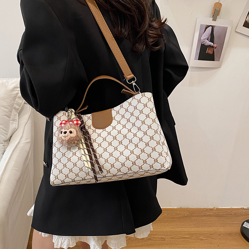Cross-border Women's Bag 2025 New style printed color-blocking hand-held single-shoulder bucket bag, casual mobile phone bag, high-quality commuting bag Specification drawing