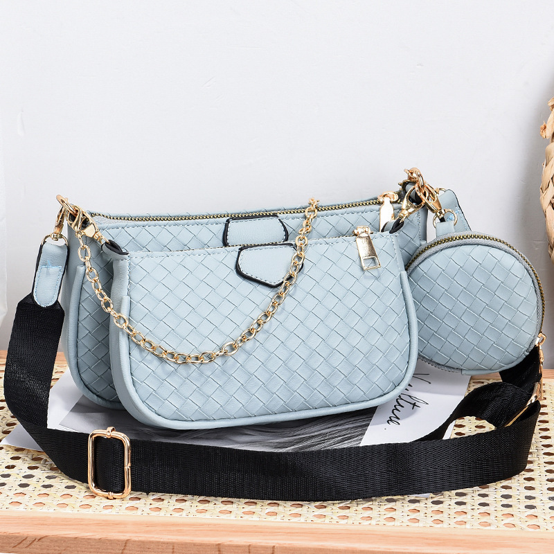 Woven texture PU leather three-in-one women's bag 2022 new triplet crossbody bag, small bag, fashionable and popular women's bag Specification drawing
