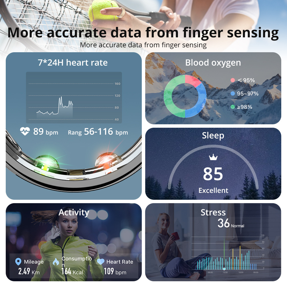 COLMI R10 smart ring with charging case, suitable for both men and women, health and sleep monitoring, 5ATM Specification drawing