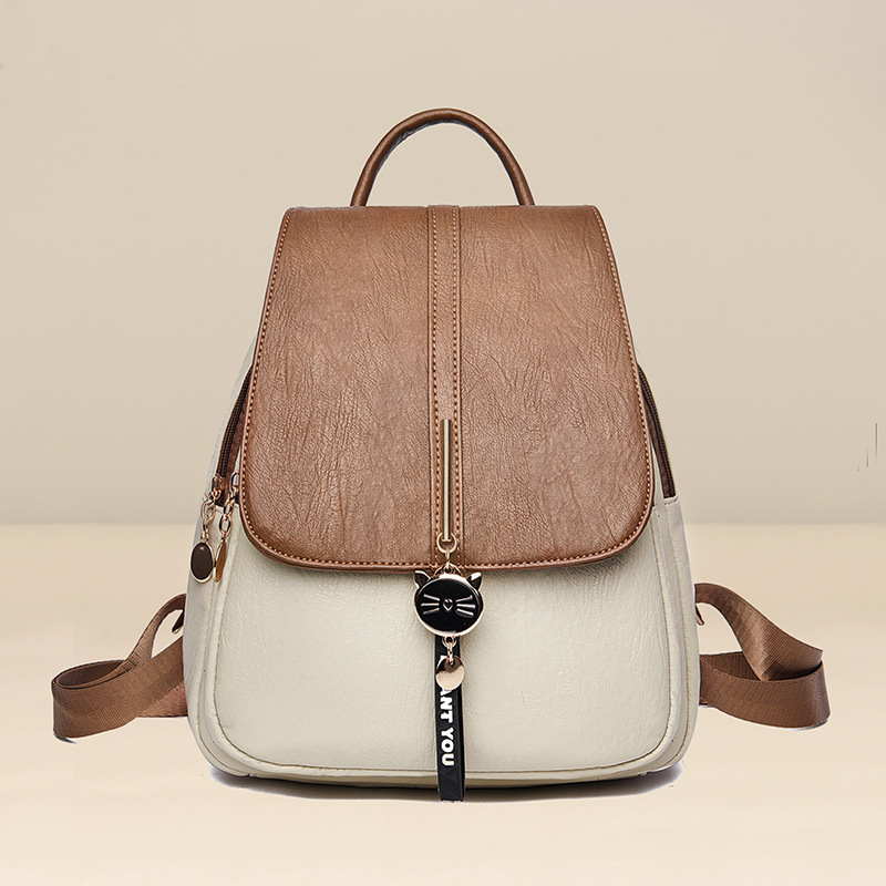 The new soft leather backpack for spring 2025 is versatile, large-capacity, fashionable and trendy, and is a student bag full figure