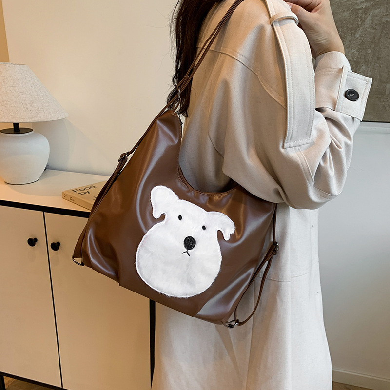 Cute little dog Tote bag for women, 2024 new autumn trendy Korean school style backpack, large capacity single-shoulder crossbody bag Specification drawing