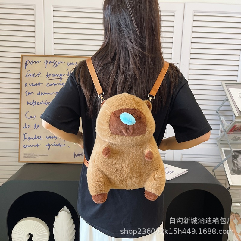 New Capibala double Backpack strap stretchable plush toy casual backpack crossbody bag gift wholesale version Specification drawing