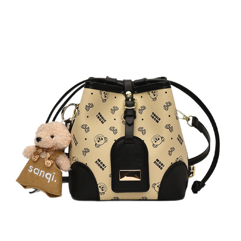 High-end printed drawstrap bucket bag for women, 2025 new trendy and fashionable single-shoulder bag, retro and stylish crossbody bag Item Picture