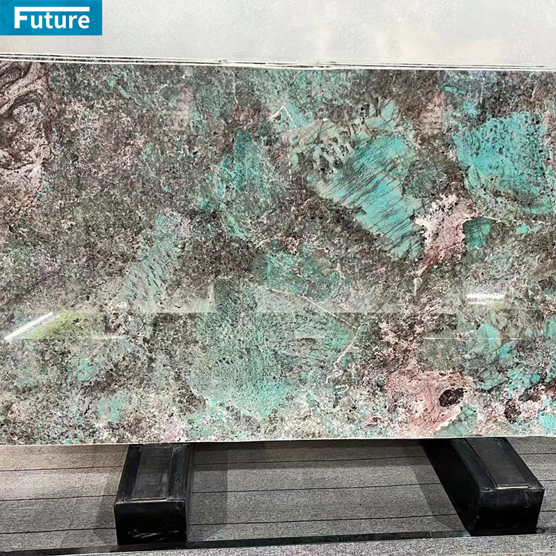 Amazon green natural marble slabs for a full-house luxury stone villa, living room background, walls, dining table, window sills details Picture