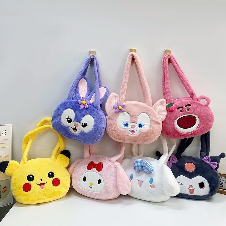 Cute Kuromi cartoon plush toy bag, Strawberry bear large-capacity single-shoulder bag, girls' Melody handbag full figure