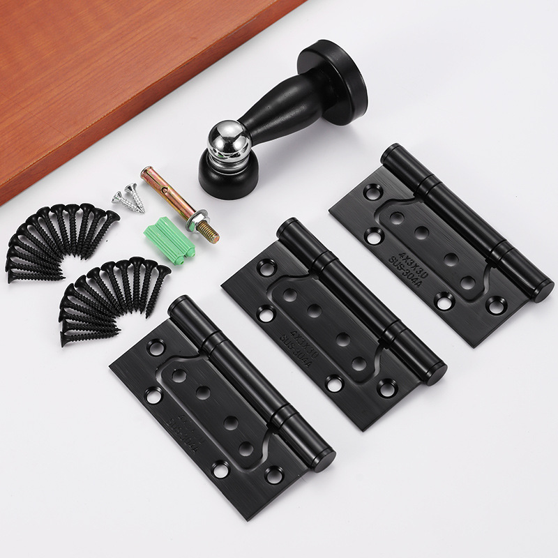 Stainless steel 4-inch 3.0 black three plus one mother and child hinge wooden door, 3+1 hinge and door stop set, 4*3*3 door Application Scenario