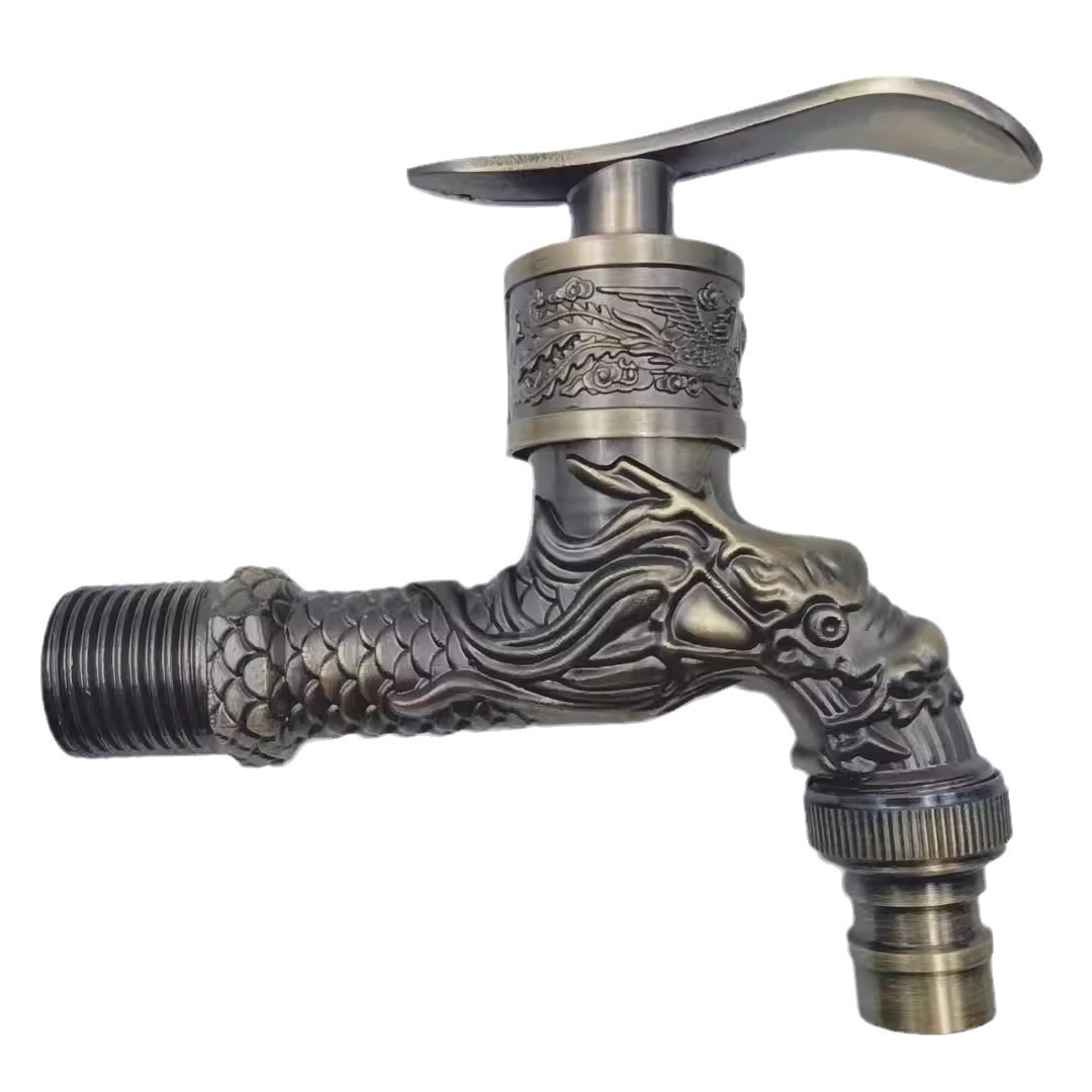 Antique dragon-shaped European-style thickened washing machine faucet, retro and simple, four-inch universal sun protection washing machine faucet Item Picture