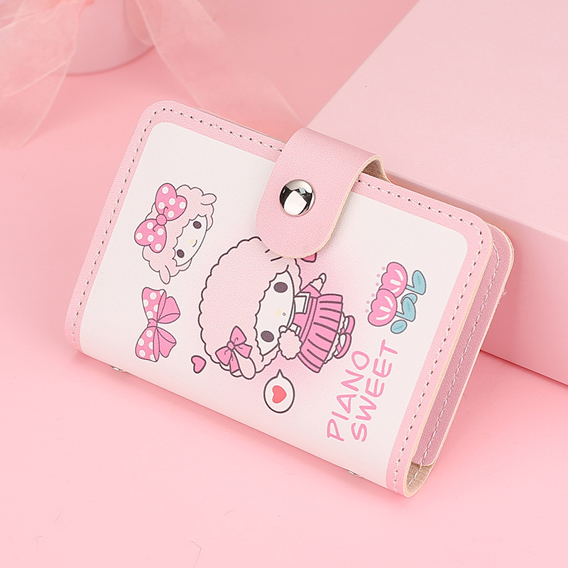Cute cartoon card case for women, ultra-thin large-capacity anti-demagnetization multi-slot driver's license case, portable and universal snap wallet Specification drawing