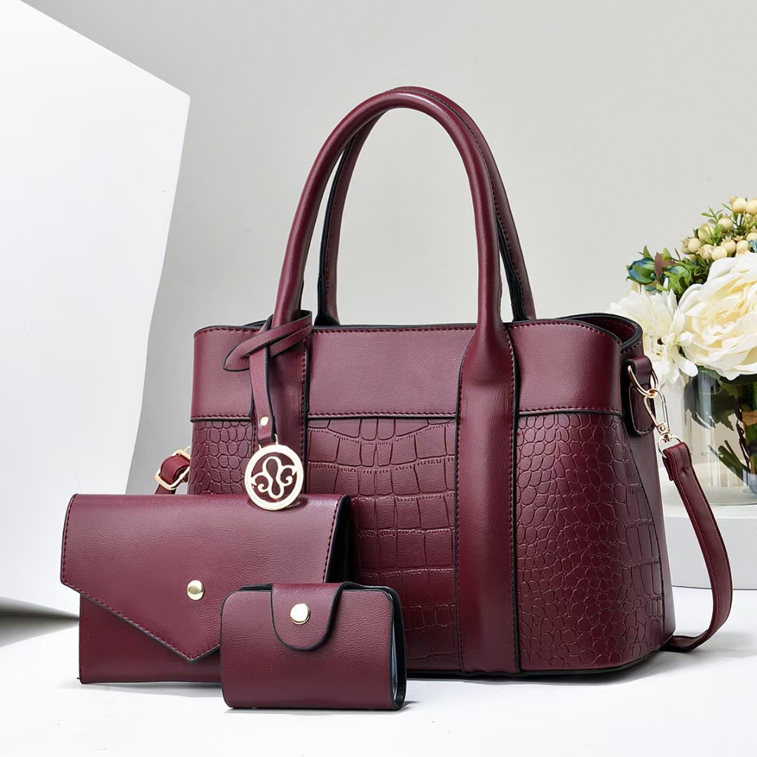 Wholesale of the best-selling three-piece handbag set for foreign trade in 2024, featuring a European and American style texture PU leather single-shoulder crossbody bag Specification drawing