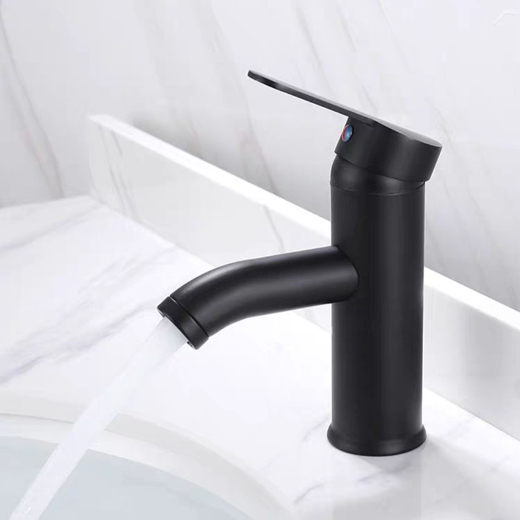 Stainless steel lacquered faucet, European black countertop basin faucet, bathroom cabinet, washbasin faucet details Picture