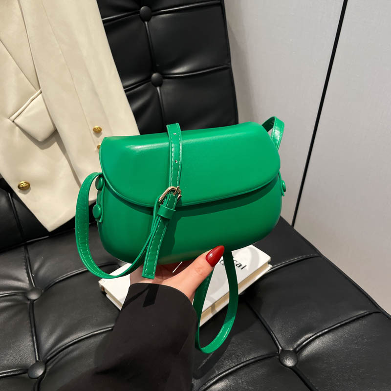 2025 Summer New Korean style ins pressed shell saddle bag, solid color texture crossbody bag, simple single-shoulder small square bag for women full figure