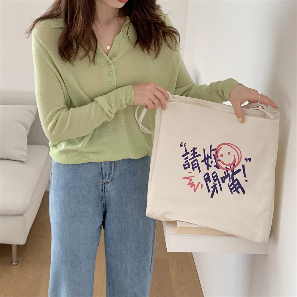 The new 14172 personalized printed large-capacity canvas bag is a student schoolbag and a single-shoulder bag for going shopping details Picture