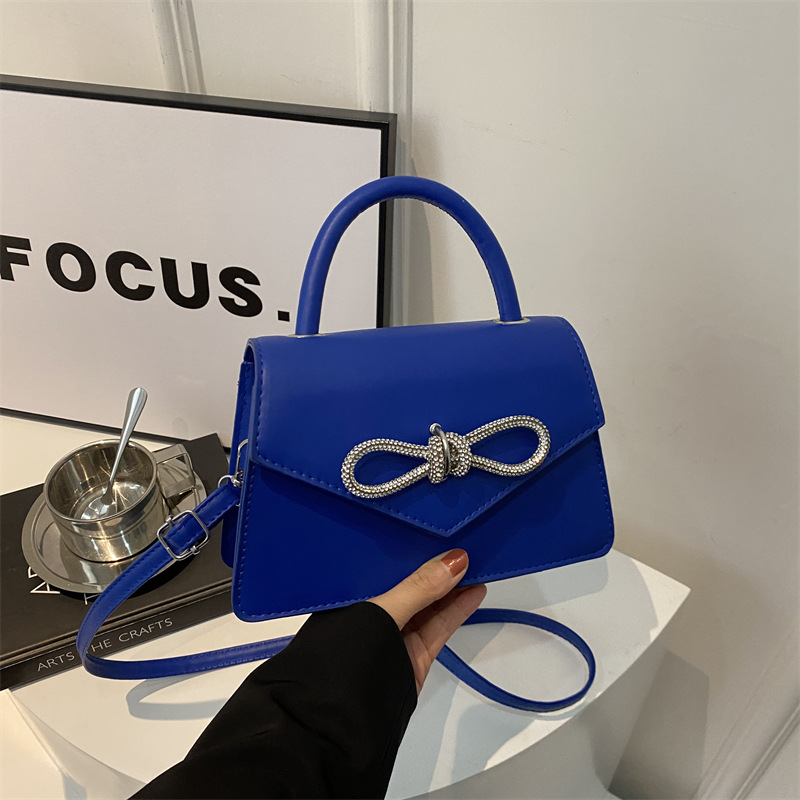 Korean-style simple solid color bow stitching girl's bag, fashionable crossbody single-shoulder hand-held small bag, casual women's bag full figure