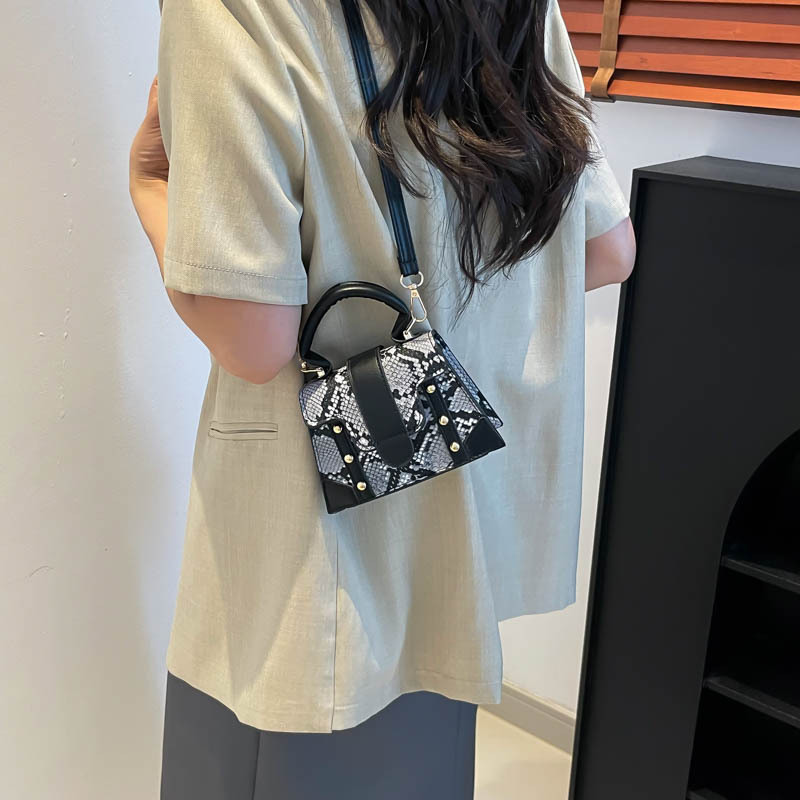 Fashionable, individualistic, large-capacity and stylish 2025 new snake-patterned design, trendy spliced crossbody single-shoulder hand-carry small square bag details Picture