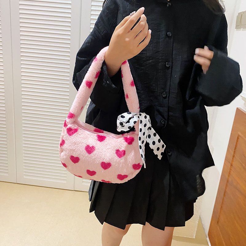 New cross-border cute and versatile plush flower handbag, furry bag, large-capacity single-shoulder bag, Japanese-style ins women's bag Specification drawing