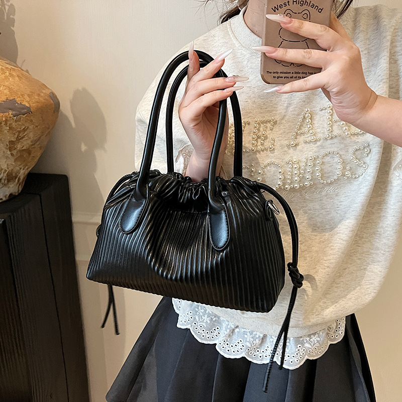 New Trend Su's niche striped fashion hand-held bucket bag for women, 2025 new style simple pleated single-shoulder crossbody bag details Picture