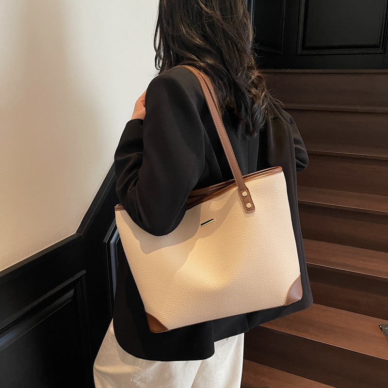 High-end and fashionable large-capacity tote bag for women 2025 New style, lychee pattern, trendy and versatile, casual and commuting single-shoulder bag Specification drawing