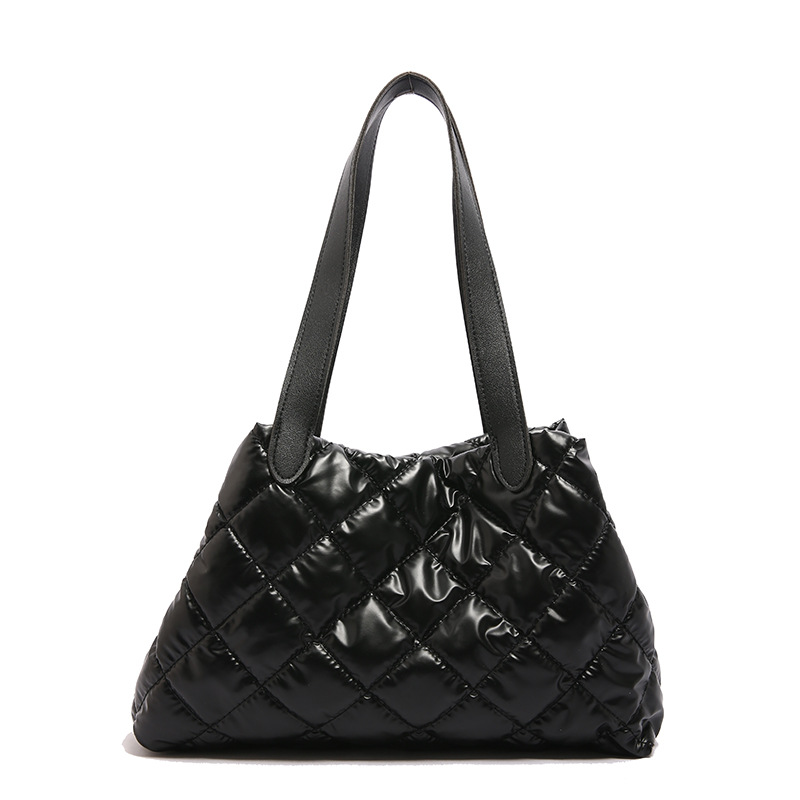 European and American style shiny cotton jacket bag, fashionable embroidered thread diamond-shaped large-capacity bubble women's bag, casual and stylish single-shoulder tote bag Item Picture