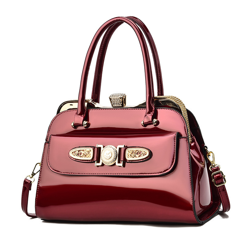 Cross-border best-selling women's handbag, Taizhou women's bag, new bright leather diamond-encrusted steel frame bag, large capacity single-shoulder bag, crossbody bag Item Picture