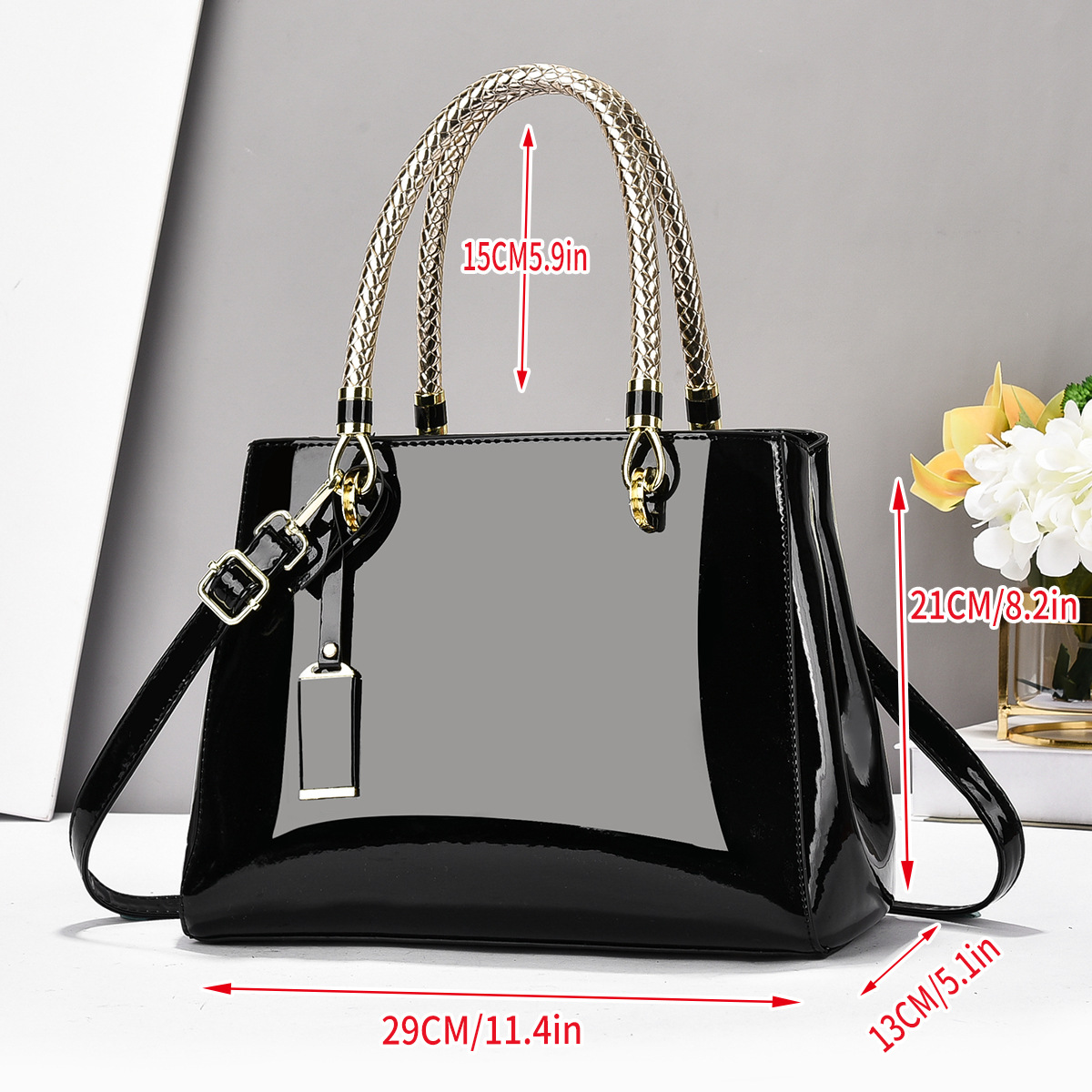 Ladies' patent leather handbag, wine red, large capacity, high-end texture, new foreign trade tote women's bag, cross-border wholesale details Picture