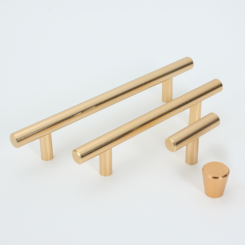 Modern and simple Nordic long handle wardrobe and wardrobe door, bright gold extended solid round tube copper-colored aluminum handle Item Picture