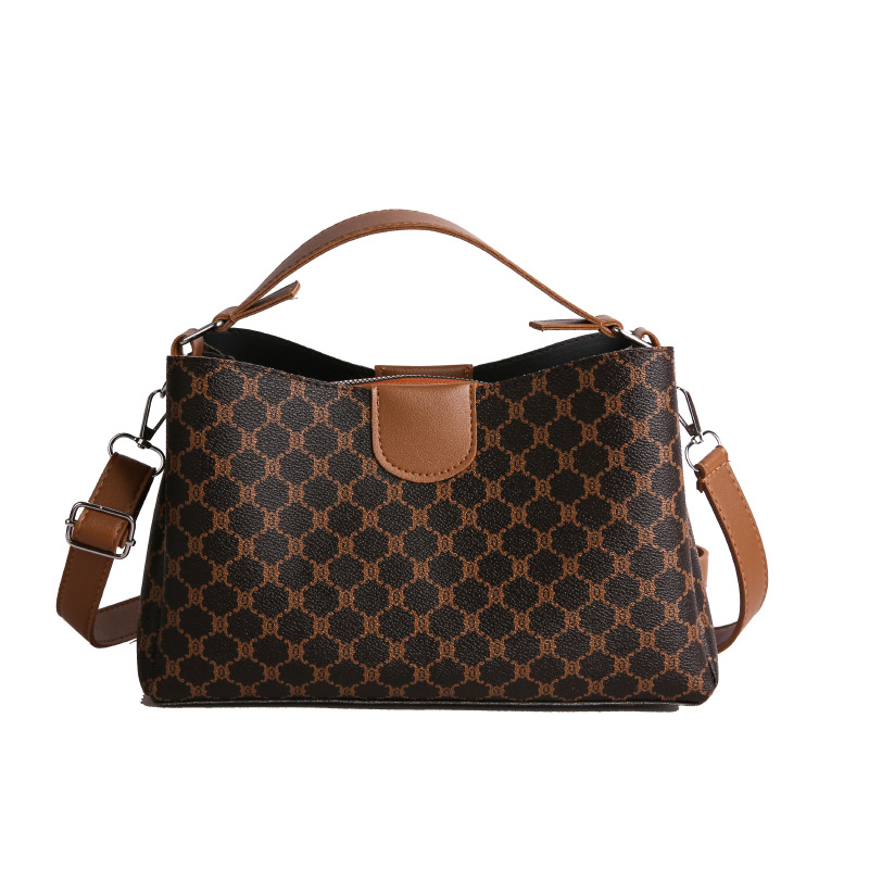 Cross-border Women's Bag 2025 New style printed color-blocking hand-held single-shoulder bucket bag, casual mobile phone bag, high-quality commuting bag Item Picture