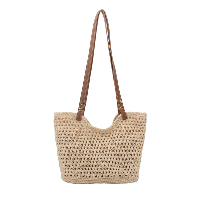 New versatile Korean-style single-shoulder straw woven bag, summer hand-woven bag, large-capacity tote bag, women's beach bag Item Picture