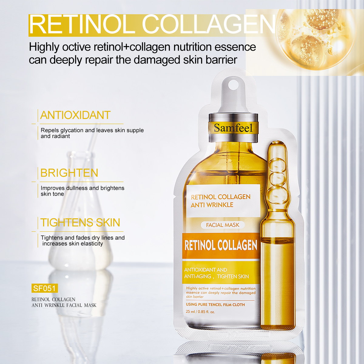视黄醇胶原蛋白抗皱面膜 Retinol Collagen Anti wrinkle facial mask 