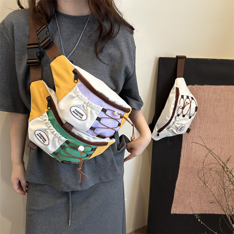 Japanese-style retro color-blocking saddle bag, women's Korean-style niche design crossbody bag, sporty and casual dumpling bag Specification drawing