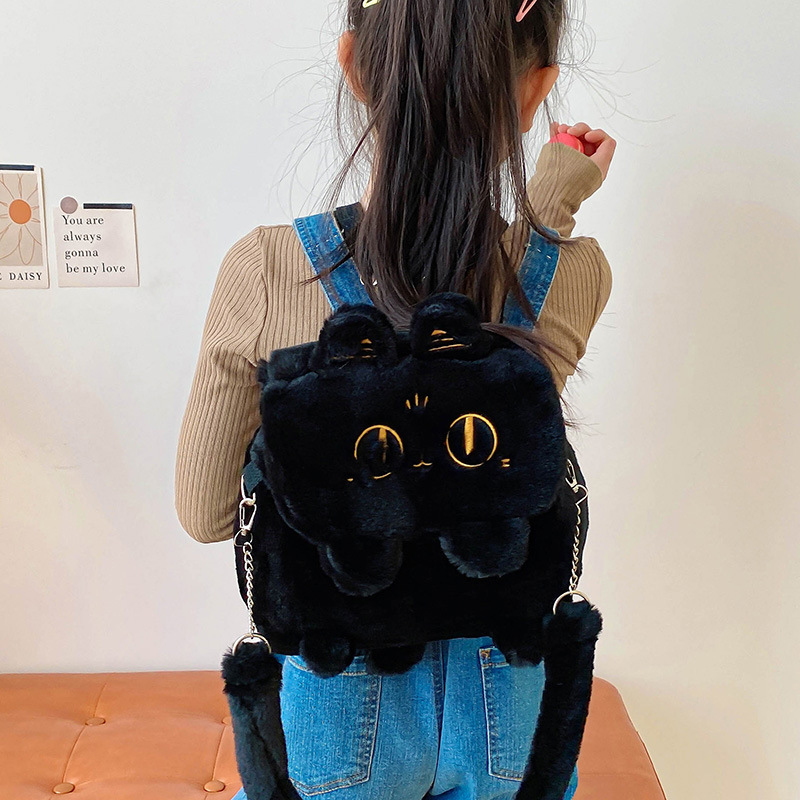 New cartoon Anderson Black Cat plush backpack, cute little Bean Cat plush large-capacity backpack, commuting single-shoulder Application Scenario