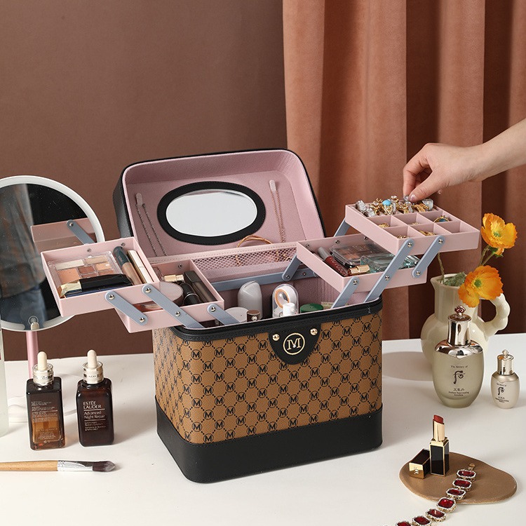 Wholesale cosmetic boxes, large-capacity cosmetic and skin care products, jewelry storage boxes, women's portable multi-functional hand-held toolboxes full figure