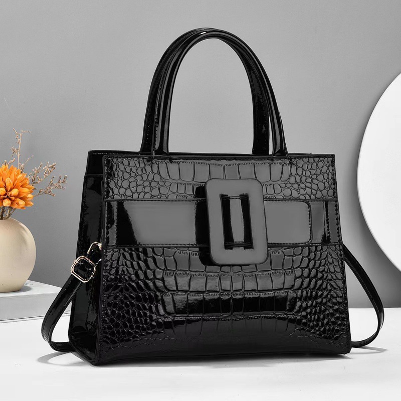 Shiny leather stone-patterned women's bag 2025 new product handbag, fashionable and casual single-shoulder crossbody bag, versatile and simple large bag Specification drawing