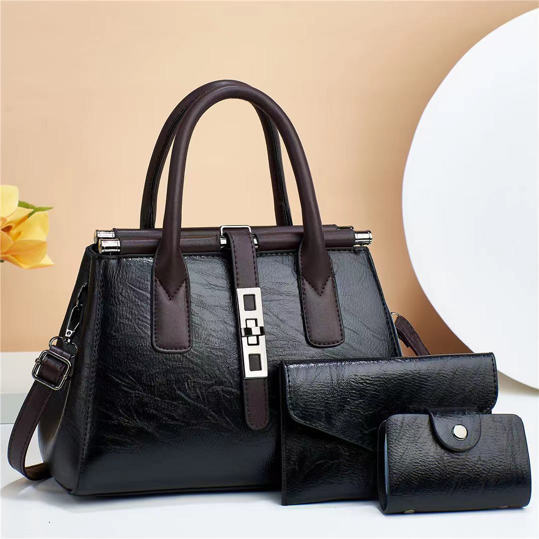 2023 New style of three-piece set women's bag for foreign trade, European and American fashion, large capacity, retro, single-shoulder, hand-held, crossbody bag, steamed bun mother bag full figure