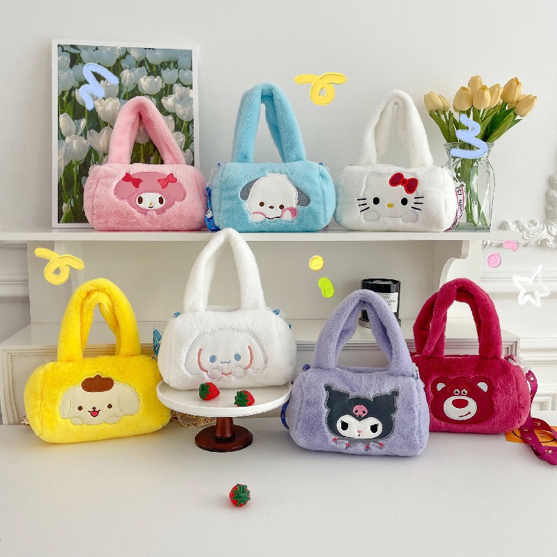 Cross-border wholesale of Sanrio rectangular bag plush toys, new single-shoulder crossbody bag wholesale of 8-inch claw machine toys full figure