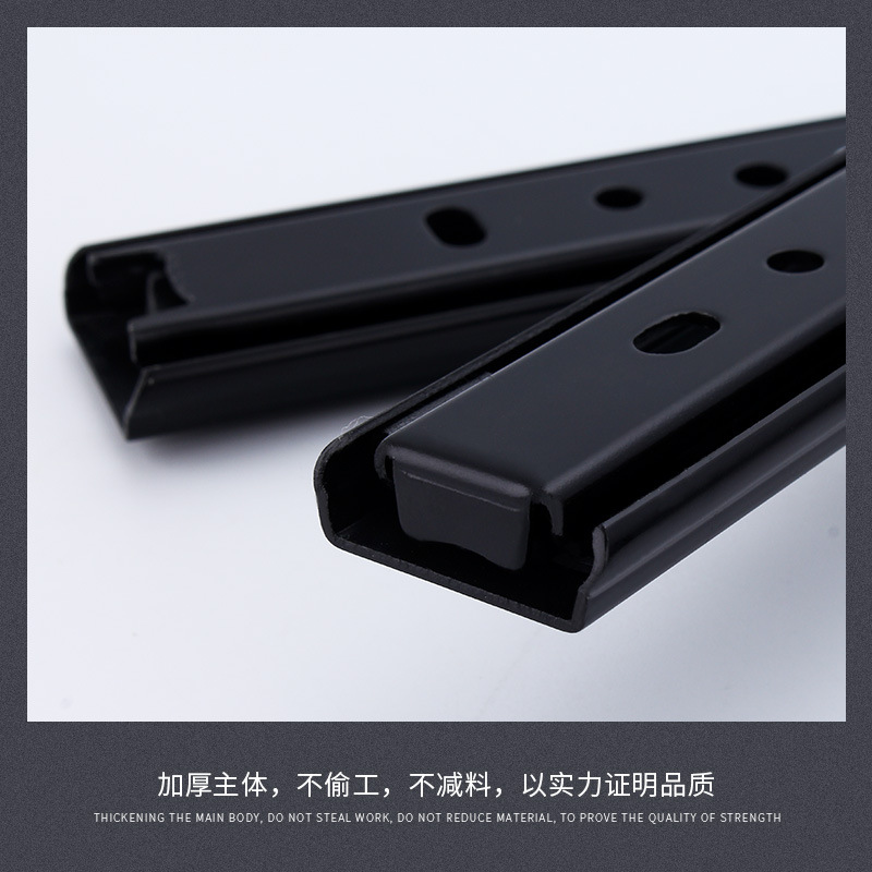 Factory 27 wide thickened 2710 furniture two-section slide rail, slide rail, storage box, dish rack slide rail, steel ball two-section track Specification drawing