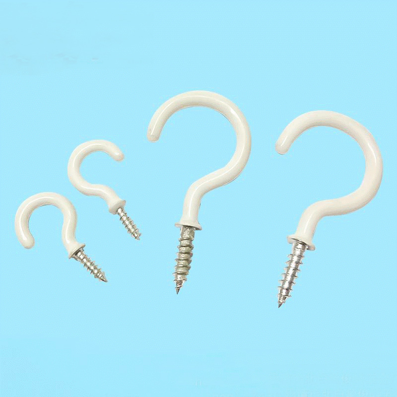Wholesale of plastic-coated cup hooks, color question mark hooks, stainless steel open sheepeye lamp hooks, and plastic-coated question mark hooks details Picture