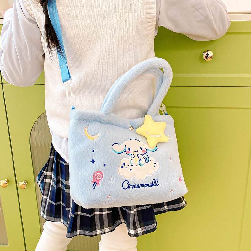 Cartoon plush crossbody bag, pink Melody Kuromi small bag, Hello Kitty single-shoulder bag, a handbag for girls Application Scenario