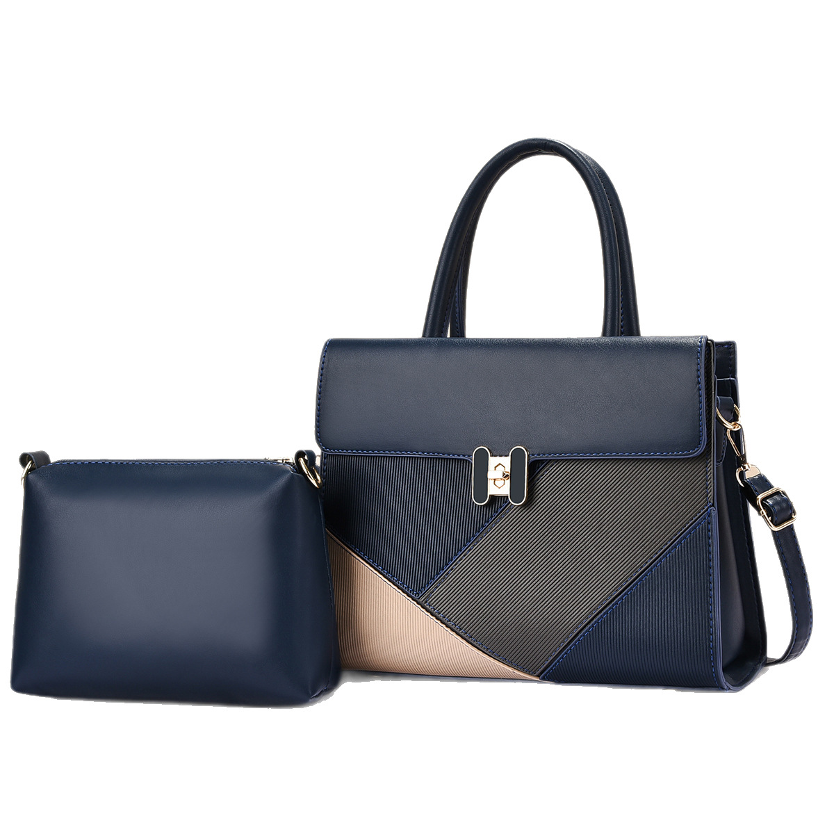 Cross-border foreign trade spliced women's crossbody bag, European and American PU business handbag, women's two-piece set Item Picture