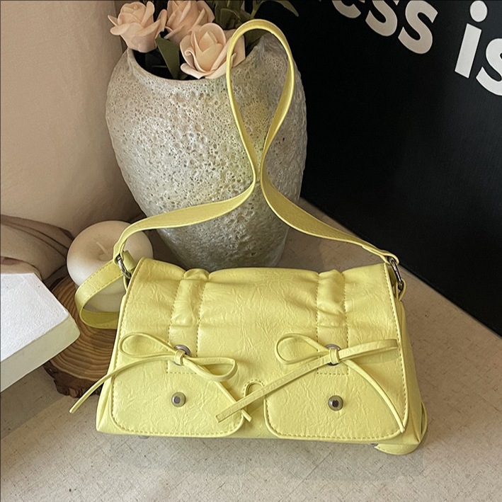 2025 New Korean-style pleated handbag, bow underarm bag, multi-pocket single-shoulder bag, fashionable crossbody bag, women's bag full figure